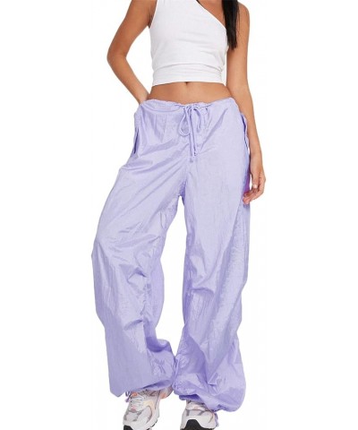 Women's Baggy Cargo Pants Harajuku Hippie Punk Oversized Solid Drawstring Low Waist Wide Leg Sweatpants Streetwear D Purple $...