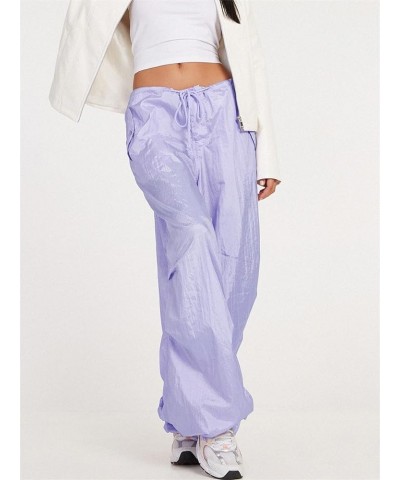 Women's Baggy Cargo Pants Harajuku Hippie Punk Oversized Solid Drawstring Low Waist Wide Leg Sweatpants Streetwear D Purple $...