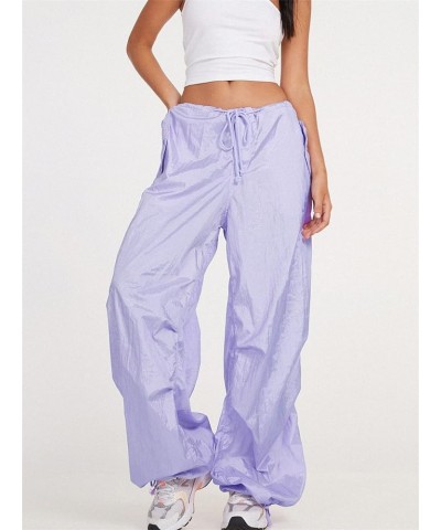 Women's Baggy Cargo Pants Harajuku Hippie Punk Oversized Solid Drawstring Low Waist Wide Leg Sweatpants Streetwear D Purple $...