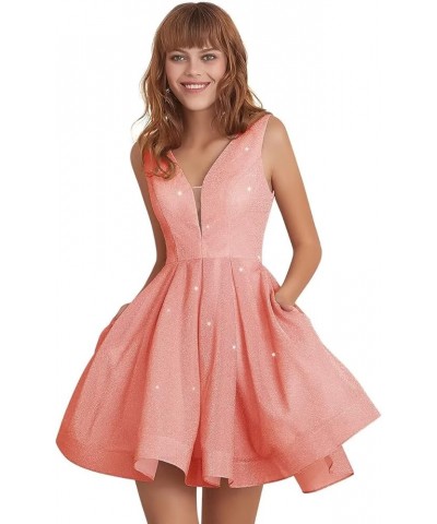 Glitter Homecoming Dresses for Teens Spaghetti Strap Short Prom Dress for Women Formal Evening Gown with Pockets Peach $31.78...