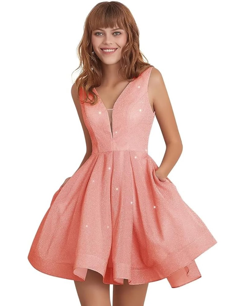 Glitter Homecoming Dresses for Teens Spaghetti Strap Short Prom Dress for Women Formal Evening Gown with Pockets Peach $31.78...