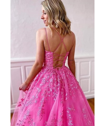 Tulle Spaghetti Straps Prom Dresses Long Lace Appliques Ball Gowns for Women Blue $34.19 Dresses