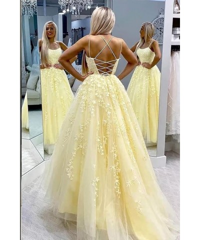 Tulle Spaghetti Straps Prom Dresses Long Lace Appliques Ball Gowns for Women Blue $34.19 Dresses