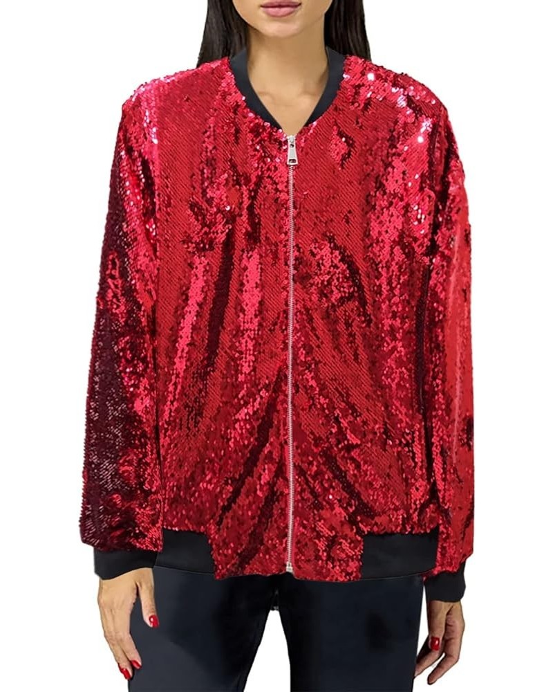 Women's Sequin Jackets Glitter Sparkly Open Front Blazer Jacket Casual Long Sleeve Cardigan Coats with Pockets D09-red $19.74...