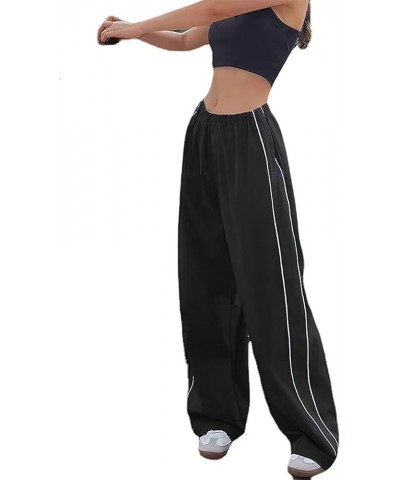 Women Baggy Cargo Pants High Waist Oversized Parachute Pants Casual Striped Print Loose Wide Leg Pants Streetwear A Black $10...