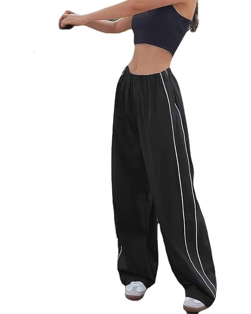 Women Baggy Cargo Pants High Waist Oversized Parachute Pants Casual Striped Print Loose Wide Leg Pants Streetwear A Black $10...