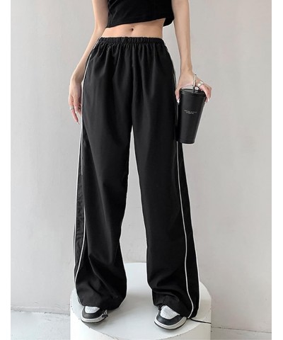 Women Baggy Cargo Pants High Waist Oversized Parachute Pants Casual Striped Print Loose Wide Leg Pants Streetwear A Black $10...