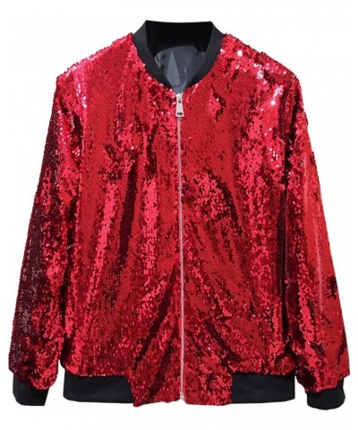 Women's Sequin Jackets Glitter Sparkly Open Front Blazer Jacket Casual Long Sleeve Cardigan Coats with Pockets D09-red $19.74...