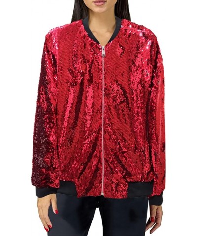 Women's Sequin Jackets Glitter Sparkly Open Front Blazer Jacket Casual Long Sleeve Cardigan Coats with Pockets D09-red $19.74...