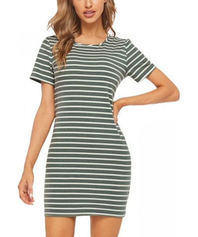 Women's Casual Short Sleeve Striped Bodycon T Shirt Short Mini Dress Green $18.47 Dresses