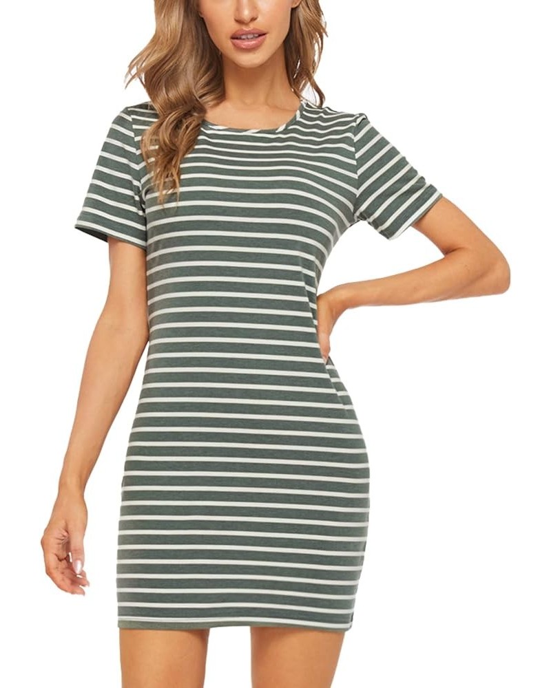 Women's Casual Short Sleeve Striped Bodycon T Shirt Short Mini Dress Green $18.47 Dresses