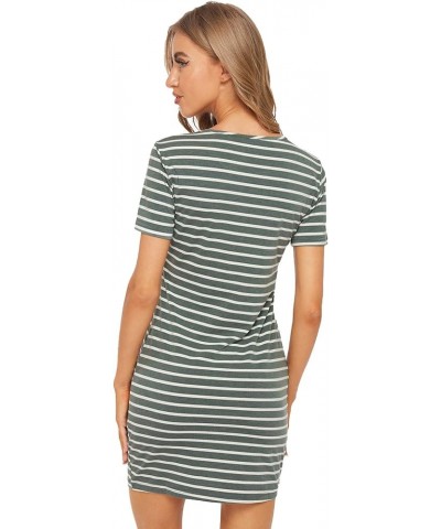 Women's Casual Short Sleeve Striped Bodycon T Shirt Short Mini Dress Green $18.47 Dresses