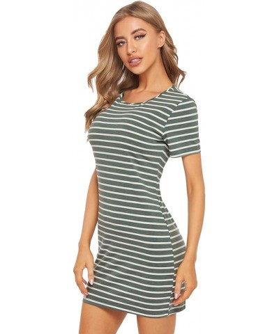 Women's Casual Short Sleeve Striped Bodycon T Shirt Short Mini Dress Green $18.47 Dresses