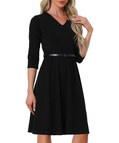 Cocktail Dresses for Women's V Neck Evening Gowns Half Sleeves Knee Length Belt Dress Black $16.67 Dresses