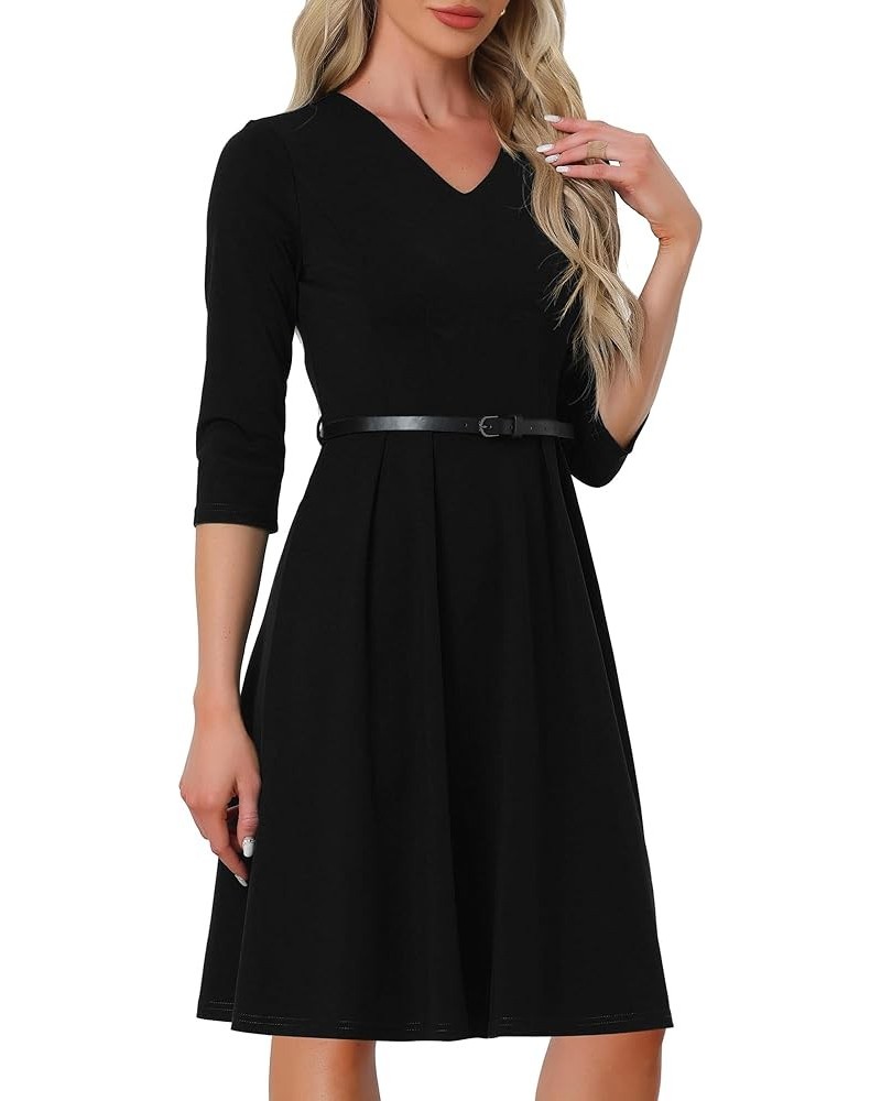 Cocktail Dresses for Women's V Neck Evening Gowns Half Sleeves Knee Length Belt Dress Black $16.67 Dresses