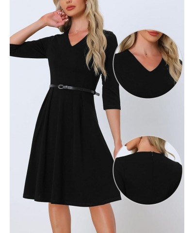 Cocktail Dresses for Women's V Neck Evening Gowns Half Sleeves Knee Length Belt Dress Black $16.67 Dresses