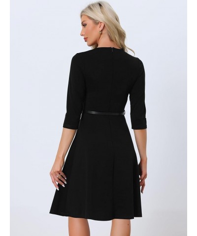 Cocktail Dresses for Women's V Neck Evening Gowns Half Sleeves Knee Length Belt Dress Black $16.67 Dresses