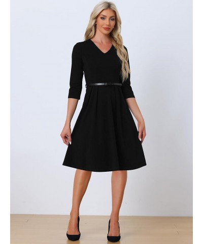 Cocktail Dresses for Women's V Neck Evening Gowns Half Sleeves Knee Length Belt Dress Black $16.67 Dresses