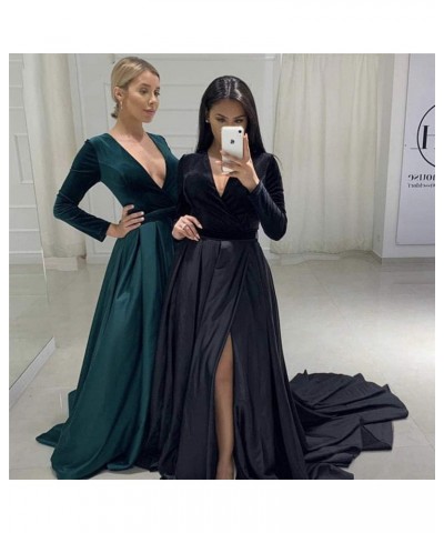 Women's High Split Evening Dress V Neck Prom Gown Long Sleeve Party Gown Grape $30.55 Dresses