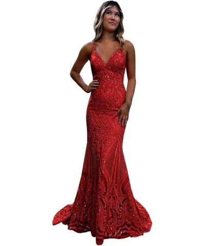 Sequin Prom Dresses Lace Long with Slit V-Neck Sleeveless Formal Evening Party Gown Wine Red $35.69 Dresses