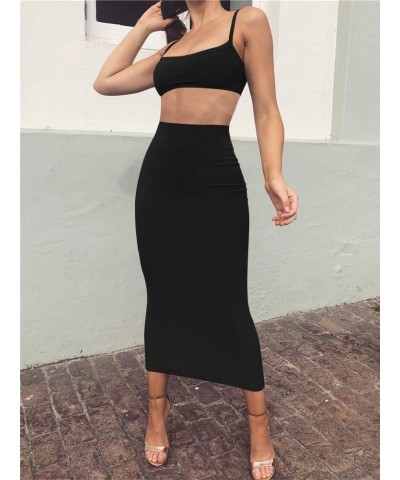 Women's Sexy Two Piece Outfits Spaghetti Strap Bodycon Club Long Dress Black $10.79 Dresses