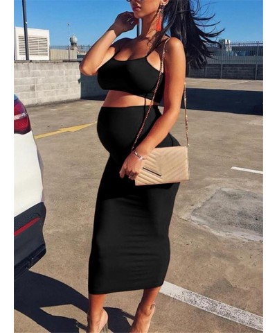 Women's Sexy Two Piece Outfits Spaghetti Strap Bodycon Club Long Dress Black $10.79 Dresses