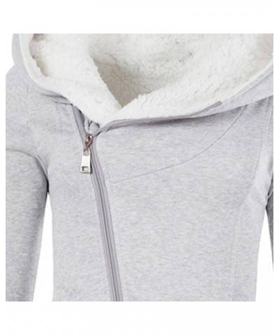 Womens Fleece Hoodies Jackets Long Sweatshirt Winter Diagonal Zipper Thicken Outwear Lightweight Hooded Coats Grey $9.35 Jackets