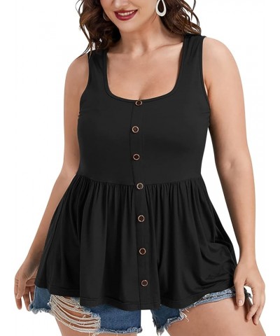 Women Tops Plus Size Summer Sleeveless Tank Tops Blouse Casual Button Ruched Hem Blouses Shirts Black $15.92 Tanks