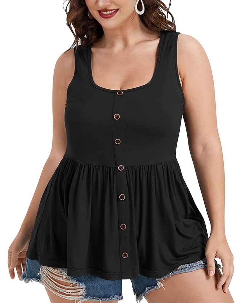 Women Tops Plus Size Summer Sleeveless Tank Tops Blouse Casual Button Ruched Hem Blouses Shirts Black $15.92 Tanks