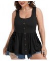 Women Tops Plus Size Summer Sleeveless Tank Tops Blouse Casual Button Ruched Hem Blouses Shirts Black $15.92 Tanks