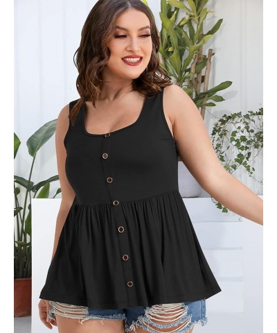 Women Tops Plus Size Summer Sleeveless Tank Tops Blouse Casual Button Ruched Hem Blouses Shirts Black $15.92 Tanks