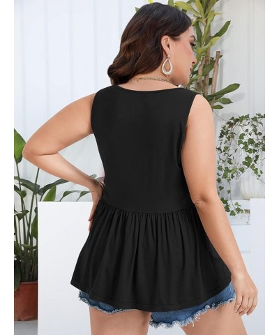 Women Tops Plus Size Summer Sleeveless Tank Tops Blouse Casual Button Ruched Hem Blouses Shirts Black $15.92 Tanks