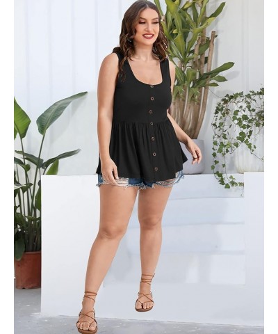 Women Tops Plus Size Summer Sleeveless Tank Tops Blouse Casual Button Ruched Hem Blouses Shirts Black $15.92 Tanks