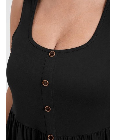 Women Tops Plus Size Summer Sleeveless Tank Tops Blouse Casual Button Ruched Hem Blouses Shirts Black $15.92 Tanks