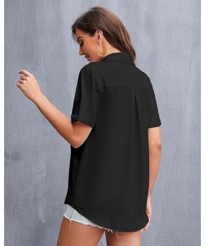 Womens Button Down Shirt Long Sleeve Classic Collared Tops Work Office Casual Chiffon Blouse Black Blouse $12.25 Blouses