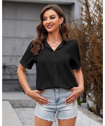 Womens Button Down Shirt Long Sleeve Classic Collared Tops Work Office Casual Chiffon Blouse Black Blouse $12.25 Blouses