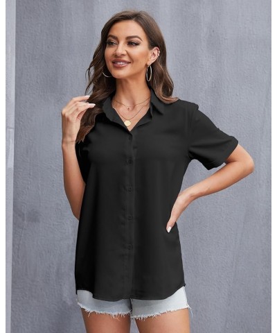 Womens Button Down Shirt Long Sleeve Classic Collared Tops Work Office Casual Chiffon Blouse Black Blouse $12.25 Blouses