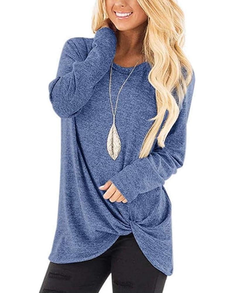 Women's Comfy Casual Long Sleeve Side Twist Knotted Tops Blouse Light-blue $11.07 Tops