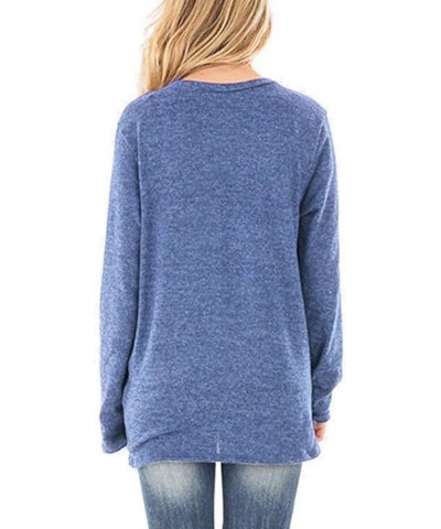 Women's Comfy Casual Long Sleeve Side Twist Knotted Tops Blouse Light-blue $11.07 Tops