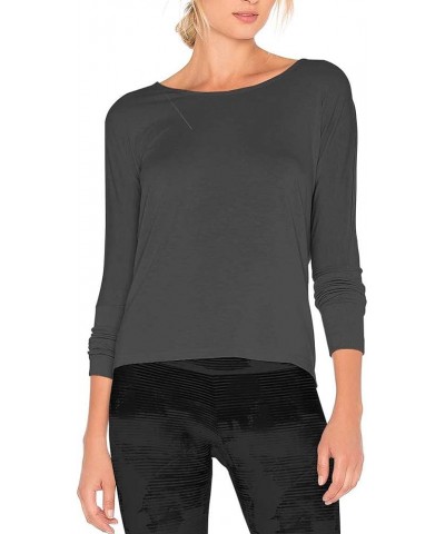 Sexy Long Sleeve Workout Yoga Shirts for Women Open Back Tops Dance Wear Dark Gray $11.75 Shoes