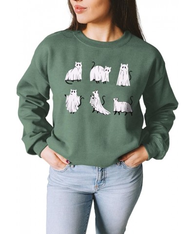 Women Halloween Cats Sweatshirt Crewneck Long Sleeve Black Cat Shirt Spooky Season Funny Graphic Pullover Tops Green-2 $17.10...