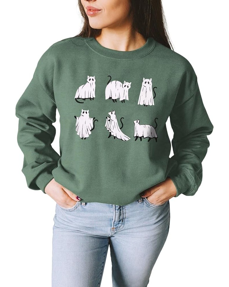 Women Halloween Cats Sweatshirt Crewneck Long Sleeve Black Cat Shirt Spooky Season Funny Graphic Pullover Tops Green-2 $17.10...