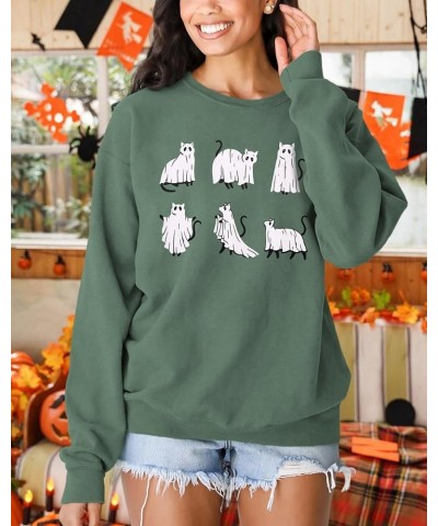 Women Halloween Cats Sweatshirt Crewneck Long Sleeve Black Cat Shirt Spooky Season Funny Graphic Pullover Tops Green-2 $17.10...