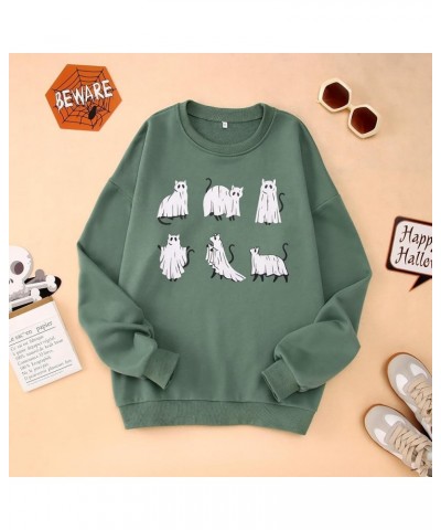 Women Halloween Cats Sweatshirt Crewneck Long Sleeve Black Cat Shirt Spooky Season Funny Graphic Pullover Tops Green-2 $17.10...