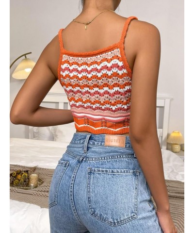 Women's Colorblock Sleeveless Knitted Crochet Cami Crop Tops Orange $10.00 Tanks