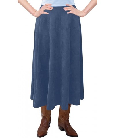 Baby'O Womens Midi Length Faux Suede Western Style Stretch Panel Flare Skirt Denim Blue $27.30 Skirts