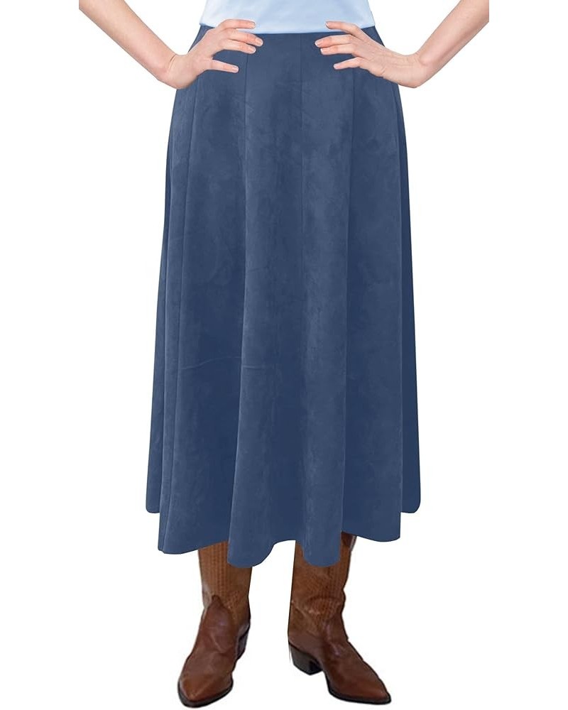 Baby'O Womens Midi Length Faux Suede Western Style Stretch Panel Flare Skirt Denim Blue $27.30 Skirts