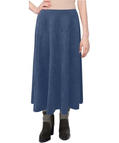 Baby'O Womens Midi Length Faux Suede Western Style Stretch Panel Flare Skirt Denim Blue $27.30 Skirts