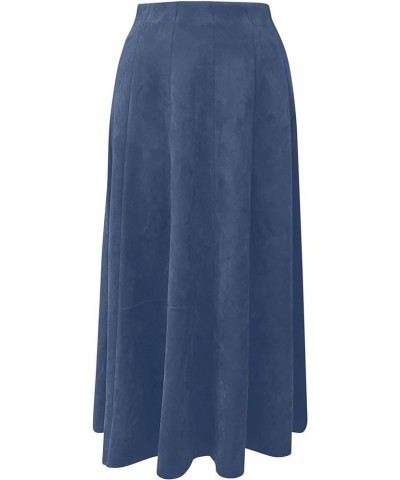 Baby'O Womens Midi Length Faux Suede Western Style Stretch Panel Flare Skirt Denim Blue $27.30 Skirts