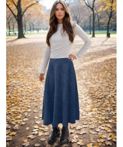 Baby'O Womens Midi Length Faux Suede Western Style Stretch Panel Flare Skirt Denim Blue $27.30 Skirts